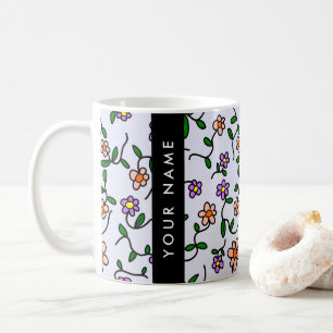 Bunte Blumen, blauer Hintergrund, Schwarz Kaffeetasse