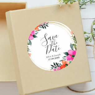 Bunte Blumen Botanische Hochzeit Save The Date Runder Aufkleber