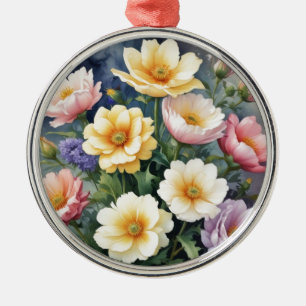 Bunte Blumen Elegante Aquarellmalerei Ornament Aus Metall
