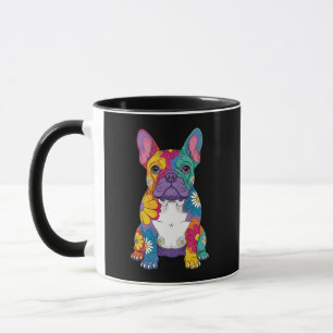 Bunte Blumen Französische Bulldogge Retro Hippie P Tasse