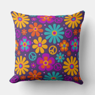 Bunte Blumen Frieden Liebe Groovy Retro Hippie Kissen
