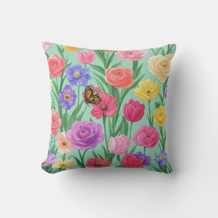 Bunte Blumen-/Frühlingsrose Kissen