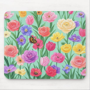 Bunte Blumen-/Frühlingsrose Mousepad