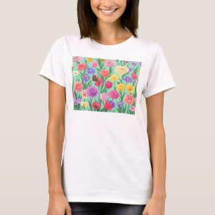 Bunte Blumen-/Frühlingsrose T-Shirt