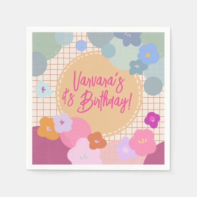 Bunte Blumen Geburtstag Dopamin Papier Serviette (Vorderseite)
