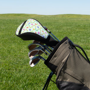 Bunte Blumen, Hellgrüner Hintergrund, Schwarz Golf Headcover