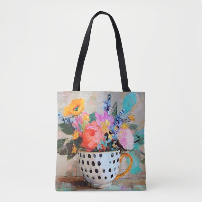 Bunte Blumen in einer Tasse mit Punkten (Vorderseite)