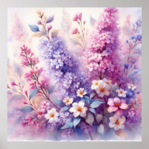 Bunte Blumen in sanften Pastellfarben Aquarell  Poster