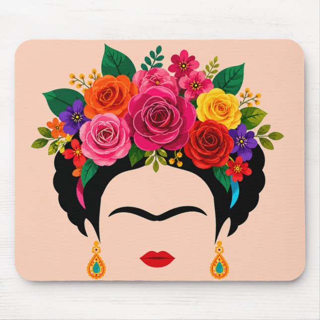 Bunte Blumen-Kronen-Mauspad Frida Inspiriert Mousepad (Vorne)