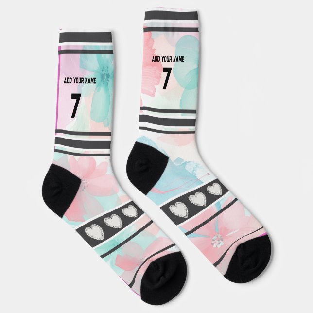Bunte Blumen - Name Nummer Socken (Rechts)