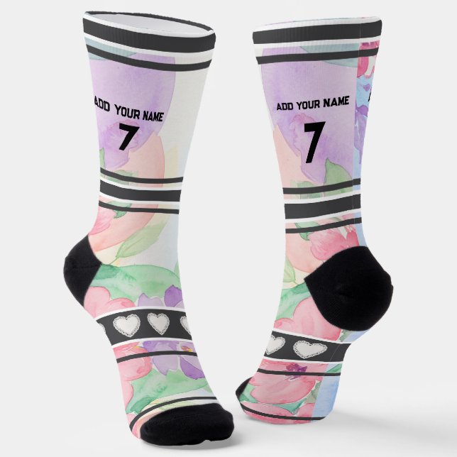 Bunte Blumen - Name Nummer Socken (Gewinkelt)