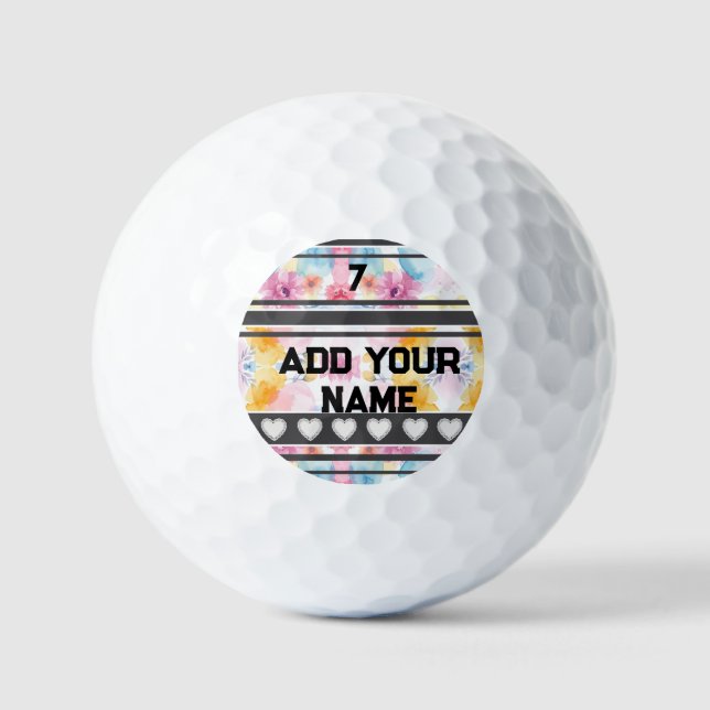 Bunte Blumen - Name Nummer Socken Golfball (Vorderseite)