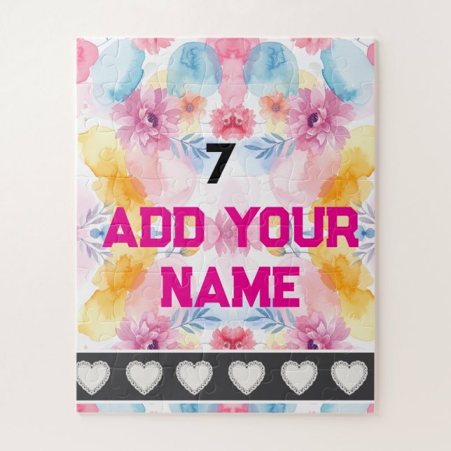 Bunte Blumen - Name Nummer Socken Puzzle (Vertikal)