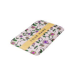 Bunte Blumen, Rosa Hintergrund, Gelb Badematte