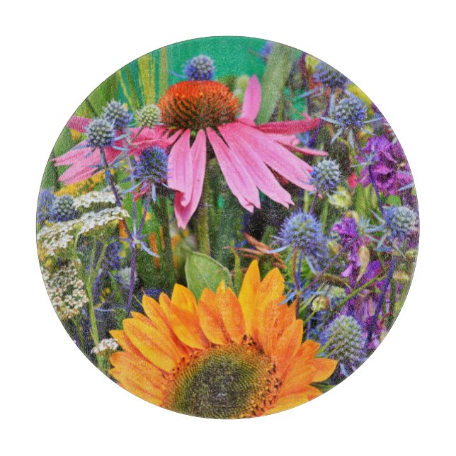 Bunte Blumen und Distel-Foto Schneidebrett (Vorderseite)
