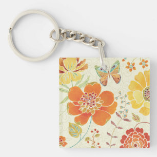 Bunte Blumen und Schmetterlinge Schlüsselanhänger