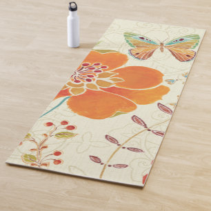 Bunte Blumen und Schmetterlinge Yogamatte