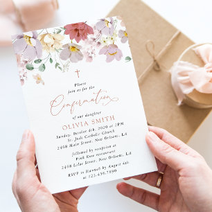 Bunte Blumen, Wildblumen, Boho, Konfirmation Einladung