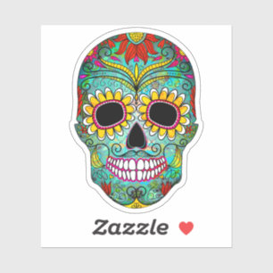 Bunte Blumen-Zucker-Schädel Nr. 3 Aufkleber