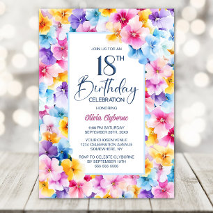 Bunte Blumenfeier 18. Geburtstagsparty Einladung