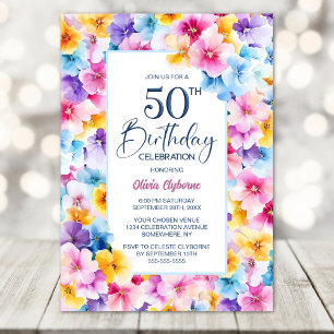 Bunte Blumenfeier 50. Geburtstagsparty Einladung
