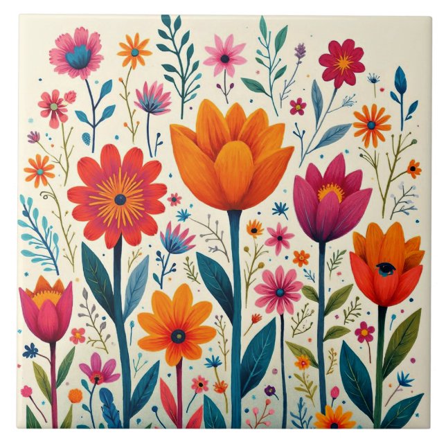 Bunte Blumenkunstillustration, Fliese (Vorderseite)