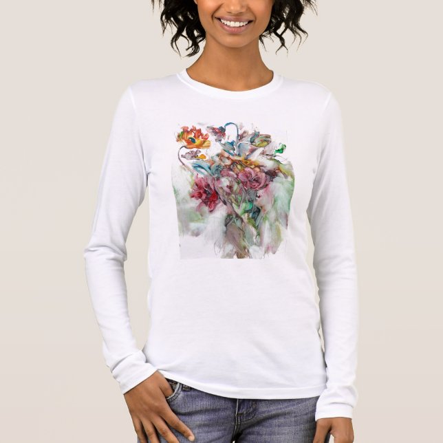 Bunte Blumenmalerei auf langem Hülsen-Shirt T-Shirt (Vorderseite)