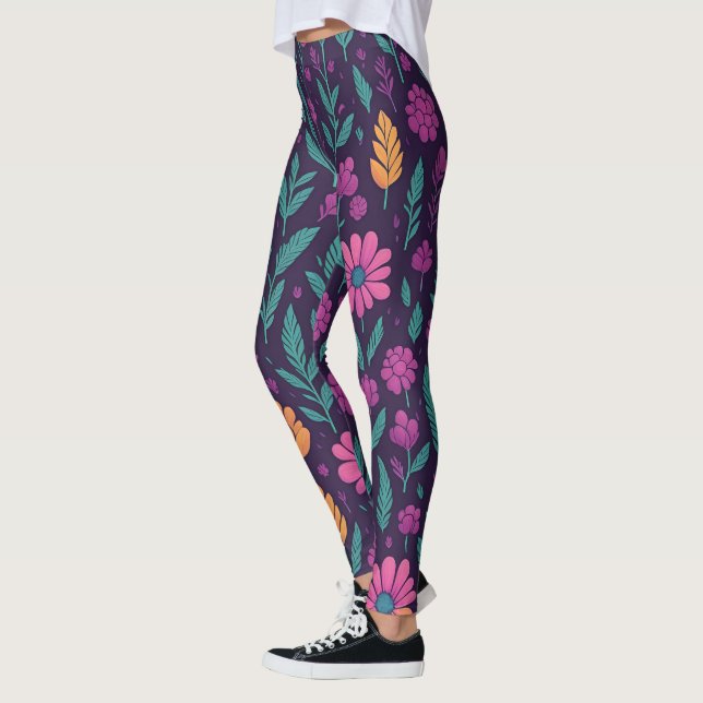 Bunte Blumenmuster-Leggings – Lebendige Botanik Leggings (Links)