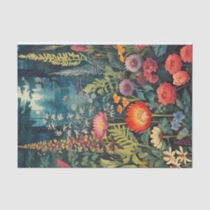 Bunte Blumenwiese im Wald Illustration Seidenpapier
