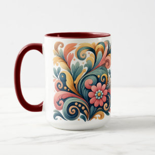 Bunte Blumige Volkskunst Keramik Tasse
