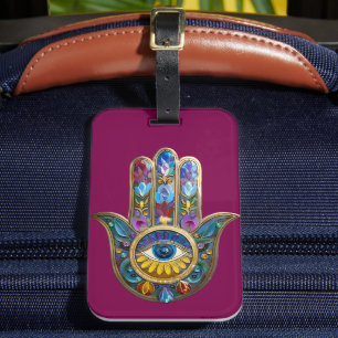 Bunte Blütenblätter Hamsa Saphir Drittes Auge Gepäckanhänger