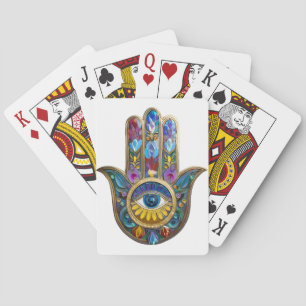 Bunte Blütenblätter Hamsa Saphir Drittes Auge Spielkarten