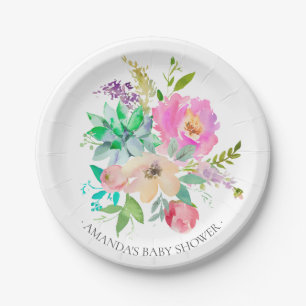 Bunte Boho Lavendel-Blumen-Dusche 7" Platte Pappteller
