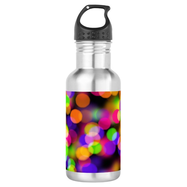 Bunte Bokeh-Lichtblasen Edelstahlflasche (Vorderseite)