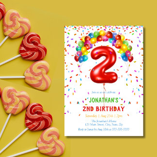 Bunte Bright Confetti Balloons 2. Geburtstag Einladung