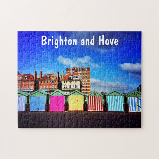 Bunte Brighton- und Hove Summer Beach Huts Puzzle (Horizontal)