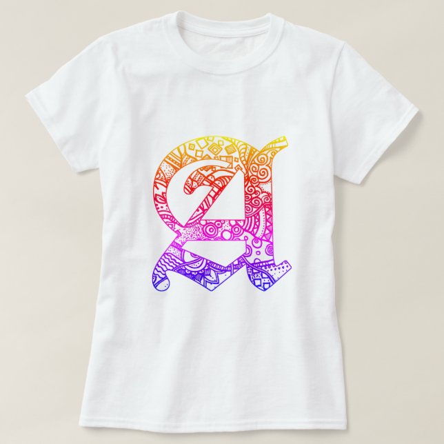 Bunte Buchstabe "A" im gotischen Stil T-Shirt (Design vorne)