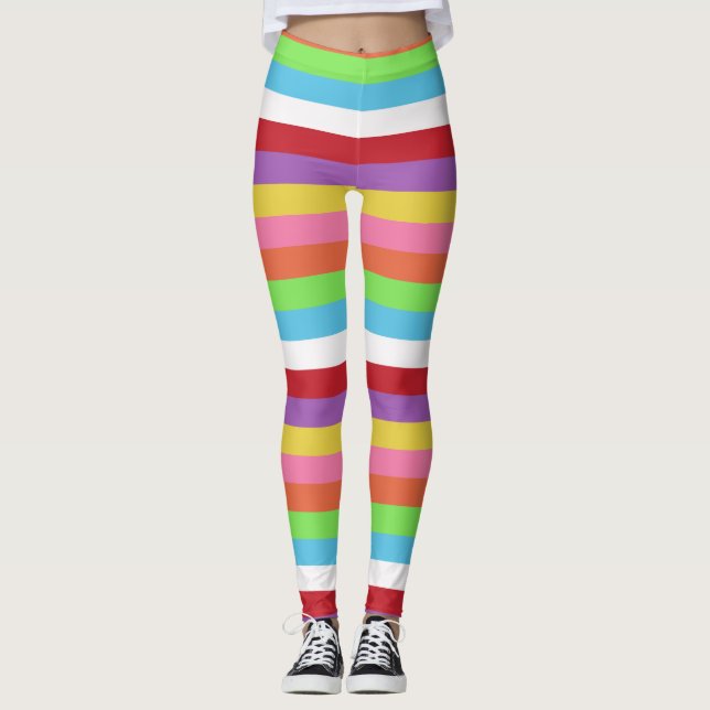 bunte, bunte Streifen mit Kerzenmuster Leggings (Vorderseite)