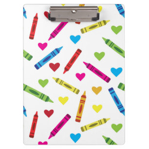 Bunte Buntstifte und Herzen Muster individuell  Klemmbrett