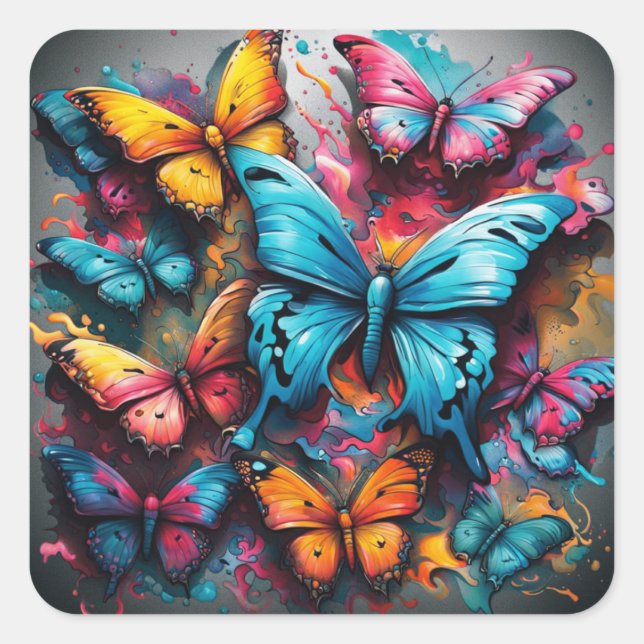 Bunte Butterfliege Quadratischer Aufkleber (Vorderseite)