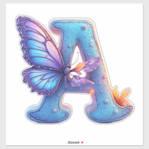 Bunte Butterflies auf hellblauem Buchstaben A sitz Aufkleber