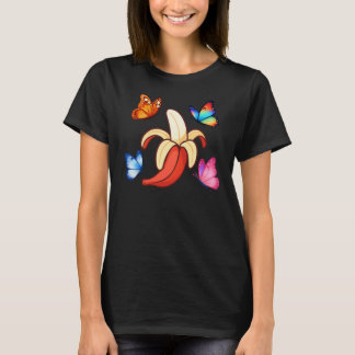 Bunte Butterfly- und Bananen-Pop-Art-Illustration T-Shirt