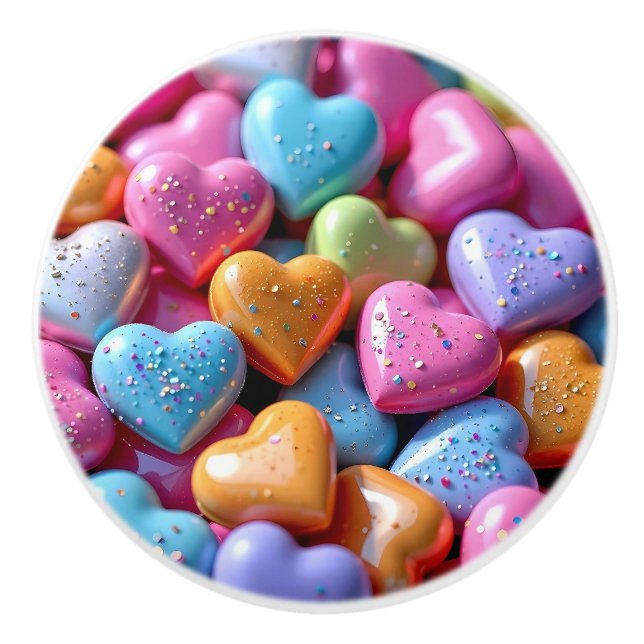 Bunte Candy Love Hearts Keramikknauf (Vorderseite)
