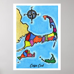 Bunte Cape Cod-Karte Poster