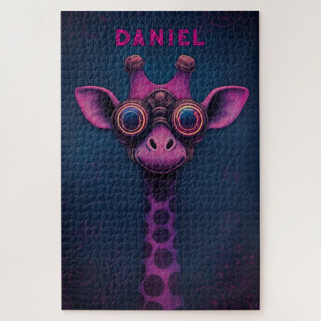 Bunte Cartoon-Giraffe mit Steampunk-Brille Puzzle (Vertikal)