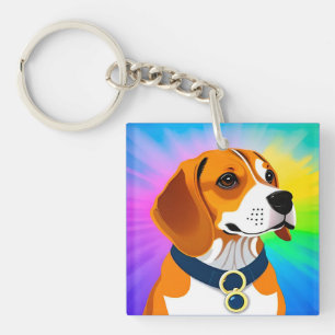 Bunte Cartoon-Hund-Illustration Schlüsselanhänger