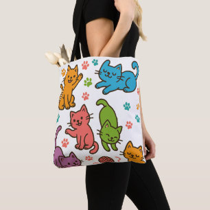 Bunte Cartoon-Katzen-Tragetasche – Cute & Spielend