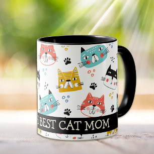 Bunte Cartoon-Katzengesichter Beste Mama Tasse