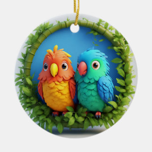 Bunte Cartoon-Papageien Keramik Ornament