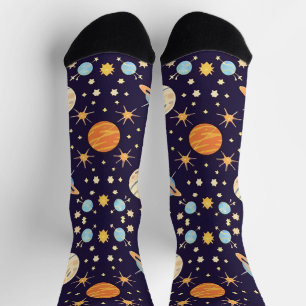 Bunte Cartoon-Planeten und -Sterne Socken